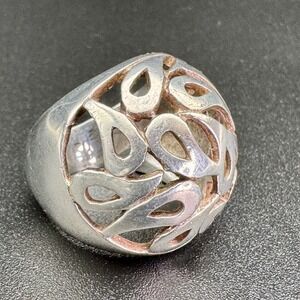 Heavy Sterling Silver Dome Ring‎ Modernist 15g Size 7.5 Openwork Teardrop